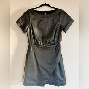Anthropologie Black Faux Leather Mini Dress